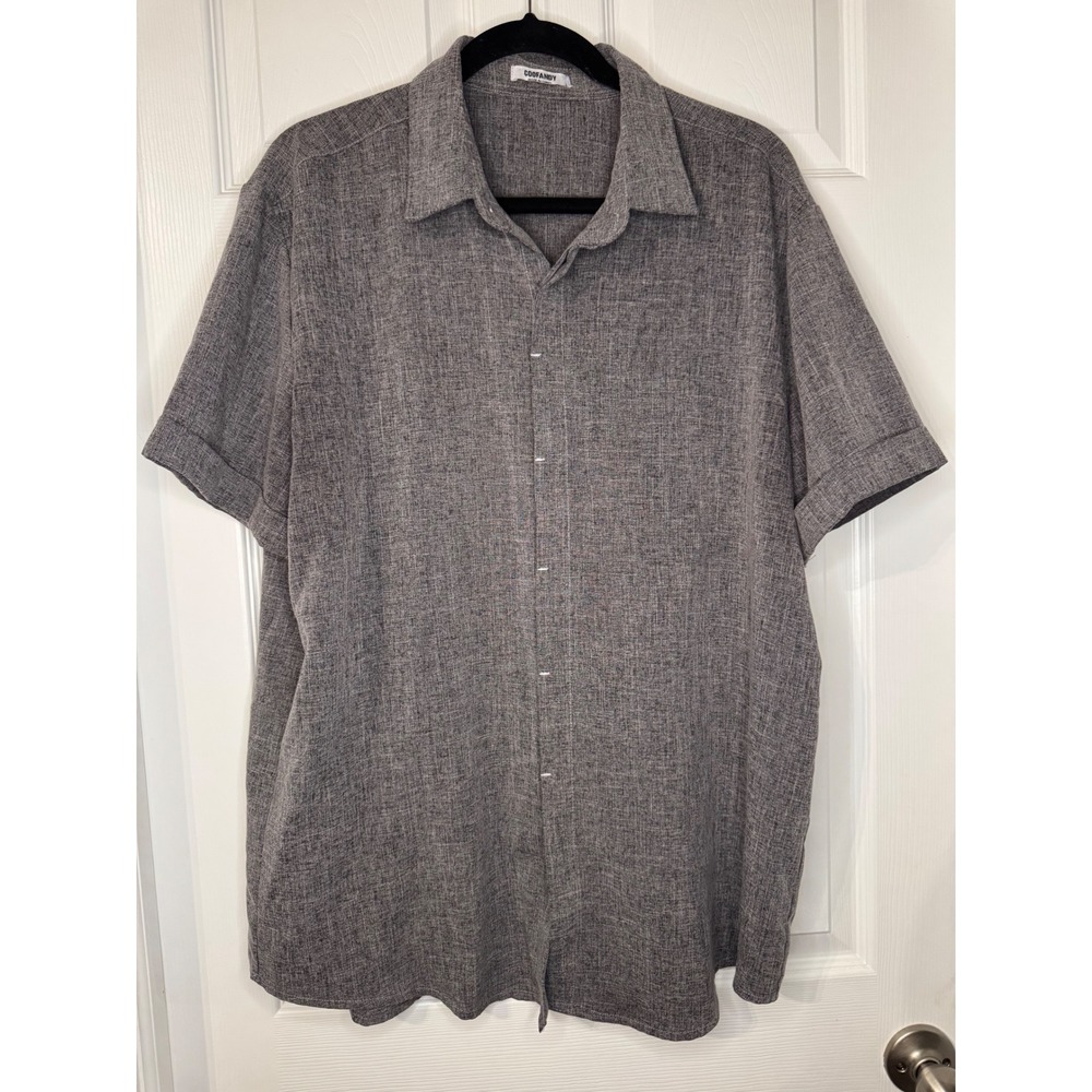 COOFANDY Mens Short Sleeve Button Down Shirt Gray Hidden Placket Large